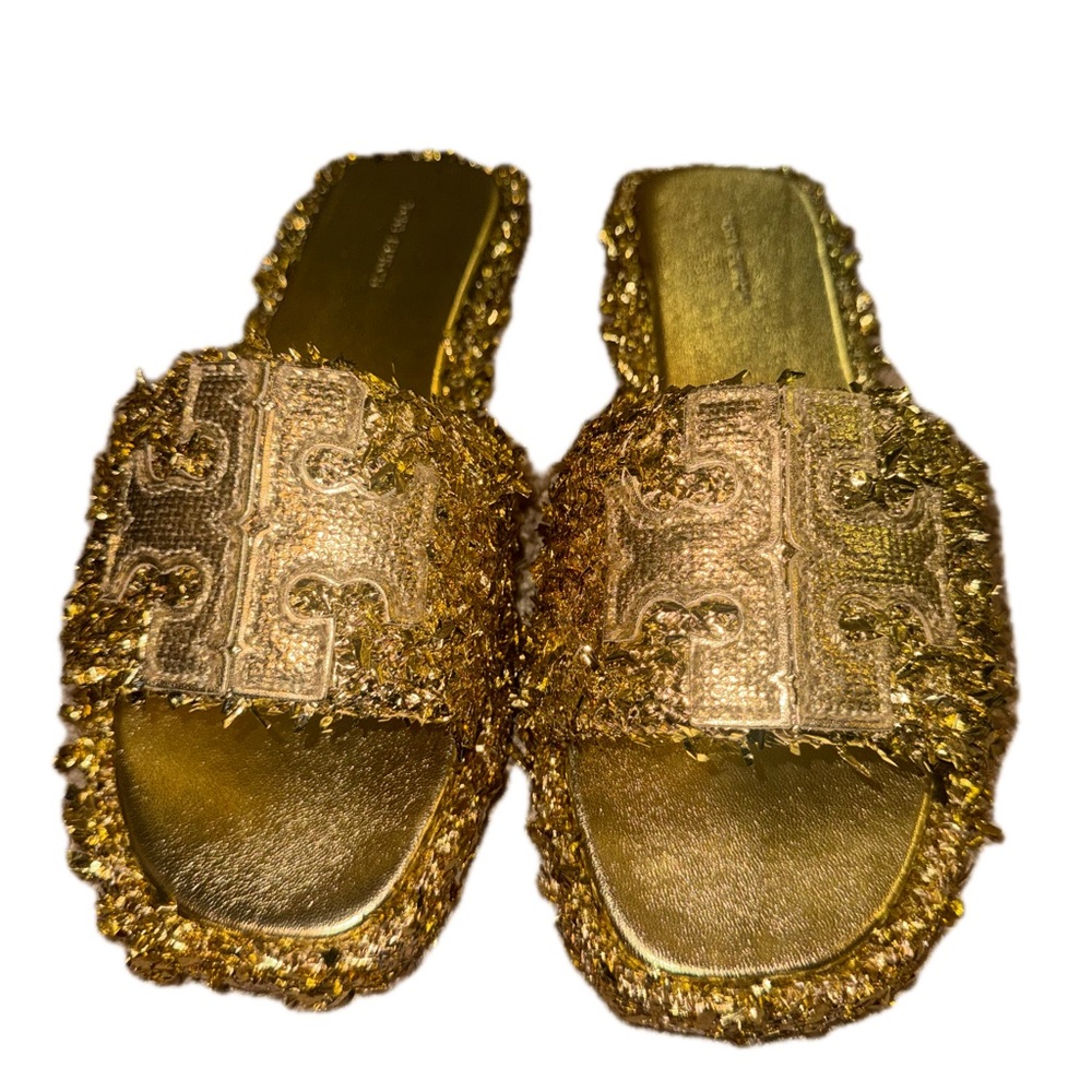 Tory Burch Metallic Gold Fringe Sandals - Picture 3 of 10